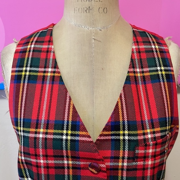 Moschino Red Tartan Plaid Wool Vest - Picture 3 of 12